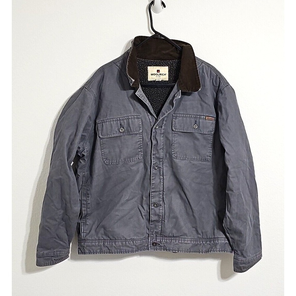 Woolrich Corduroy Collar Sherpa Lined Button Up Canvas Jacket Green Sz XXL